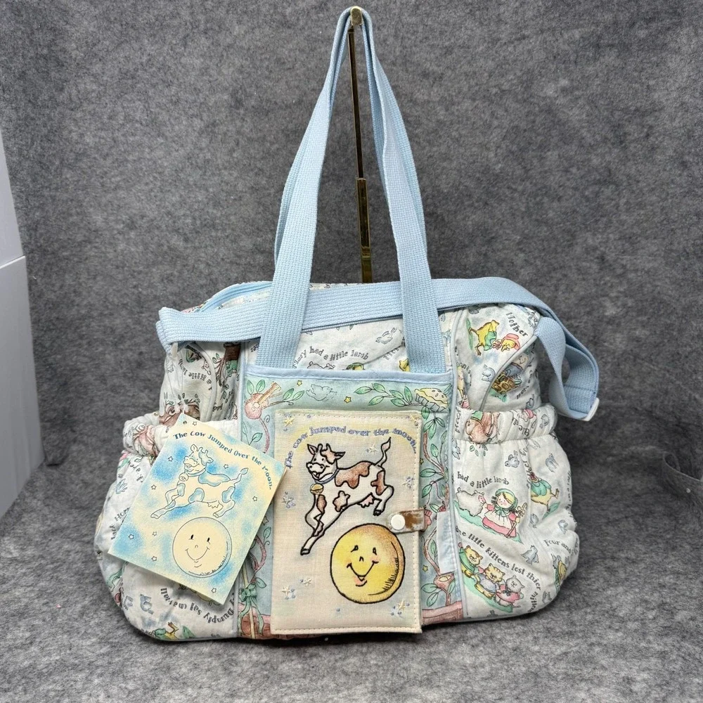 Vtg 80s Nursery Rhyme Baby Sac Diaper Bag Quilted Mother Goose Boy Girl Deadstoc
